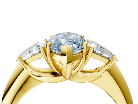 Yellow gold Three-Stone Fancy Blue Marquise Cut Cut Diamond Ring with Trillion Side Stones and Four-Prong Setting_7
