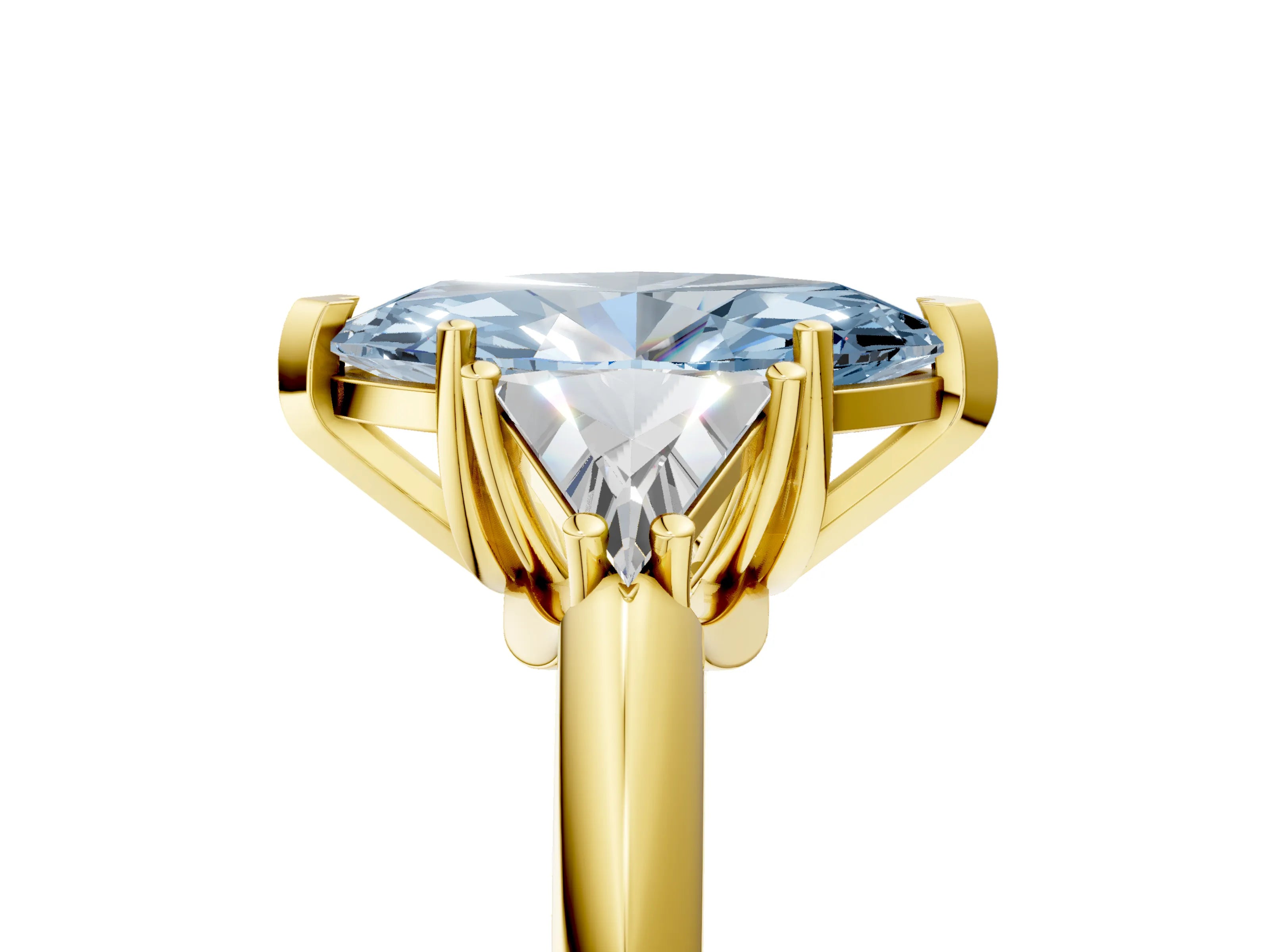 Yellow gold Three-Stone Fancy Blue Marquise Cut Cut Diamond Ring with Trillion Side Stones and Four-Prong Setting_8