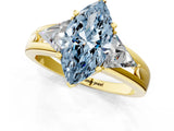 Yellow gold Three-Stone Fancy Blue Marquise Cut Cut Diamond Ring with Trillion Side Stones on a Split Shank Band_1