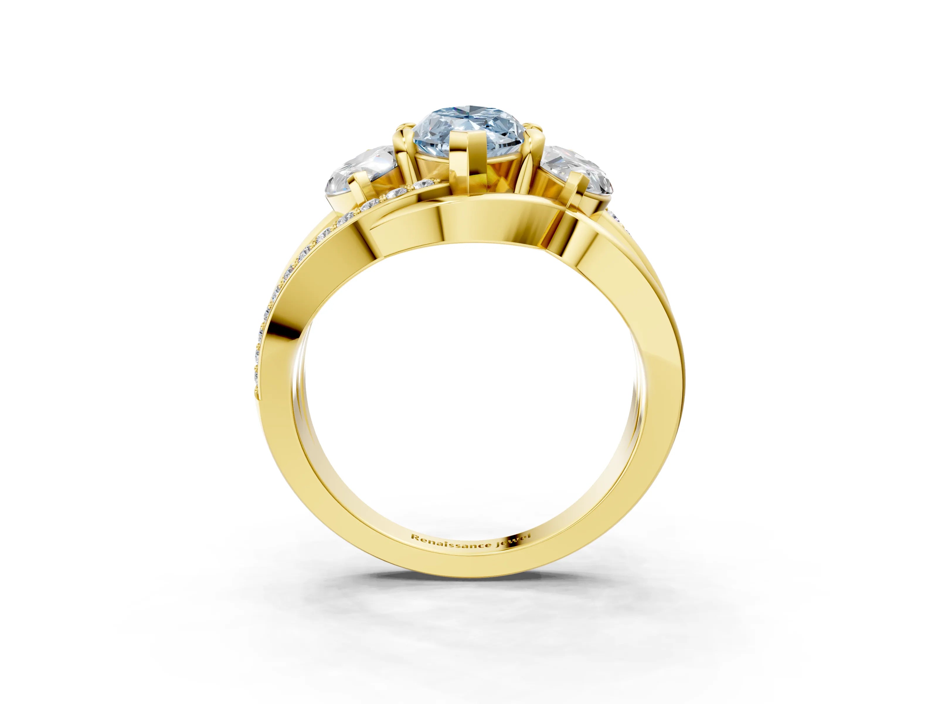 Yellow gold Three-Stone Fancy Blue Marquise Cut Cut Diamond Split Shank Prong Set Ring_3