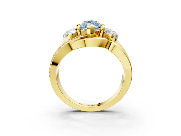 Yellow Gold Marquise Three Stone Split Shank Engagement Ring Setting for Fancy Blue Center