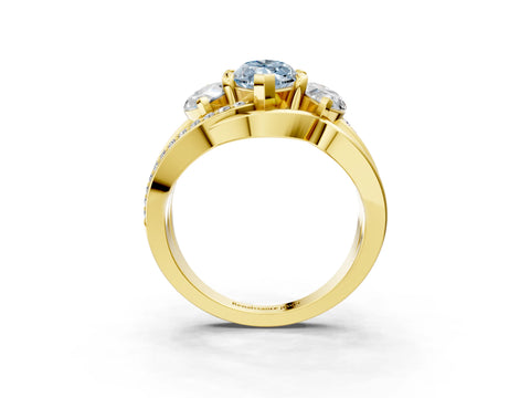 Yellow gold Three-Stone Fancy Blue Marquise Cut Cut Diamond Split Shank Prong Set Ring_3
