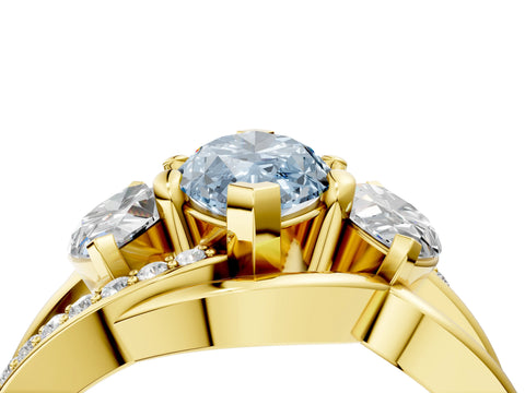 Yellow gold Three-Stone Fancy Blue Marquise Cut Cut Diamond Split Shank Prong Set Ring_4