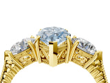 Yellow gold Three-Stone Fancy Blue Marquise Cut Cut Milgrain Band Prong Setting Ring_4