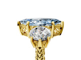Yellow gold Three-Stone Fancy Blue Marquise Cut Cut Milgrain Band Prong Setting Ring_5