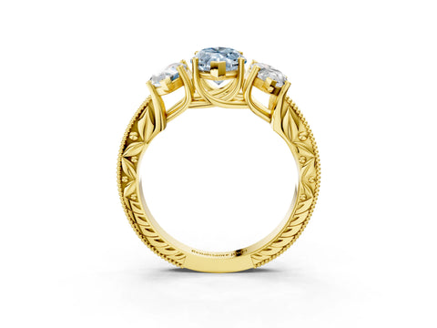 Yellow gold Three-Stone Fancy Blue Marquise Cut Cut Milgrain Pavé Engagement Ring_15
