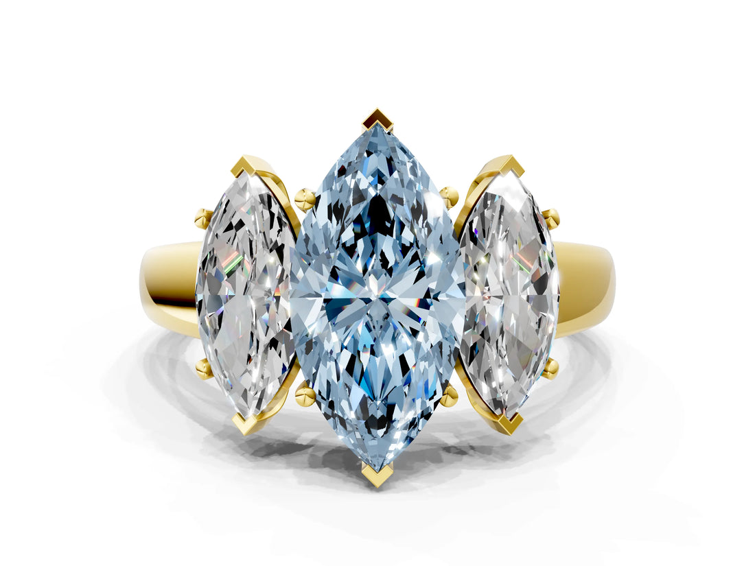 Yellow gold Three-Stone Fancy Blue Marquise Cut Cut Solitaire Ring with Classic Prong Setting