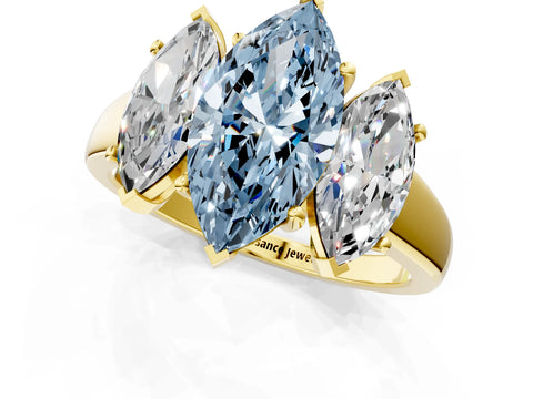 Yellow gold Three-Stone Fancy Blue Marquise Cut Cut Solitaire Ring with Classic Prong Setting_1