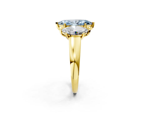 Yellow gold Three-Stone Fancy Blue Marquise Cut Cut Solitaire Ring with Classic Prong Setting_2