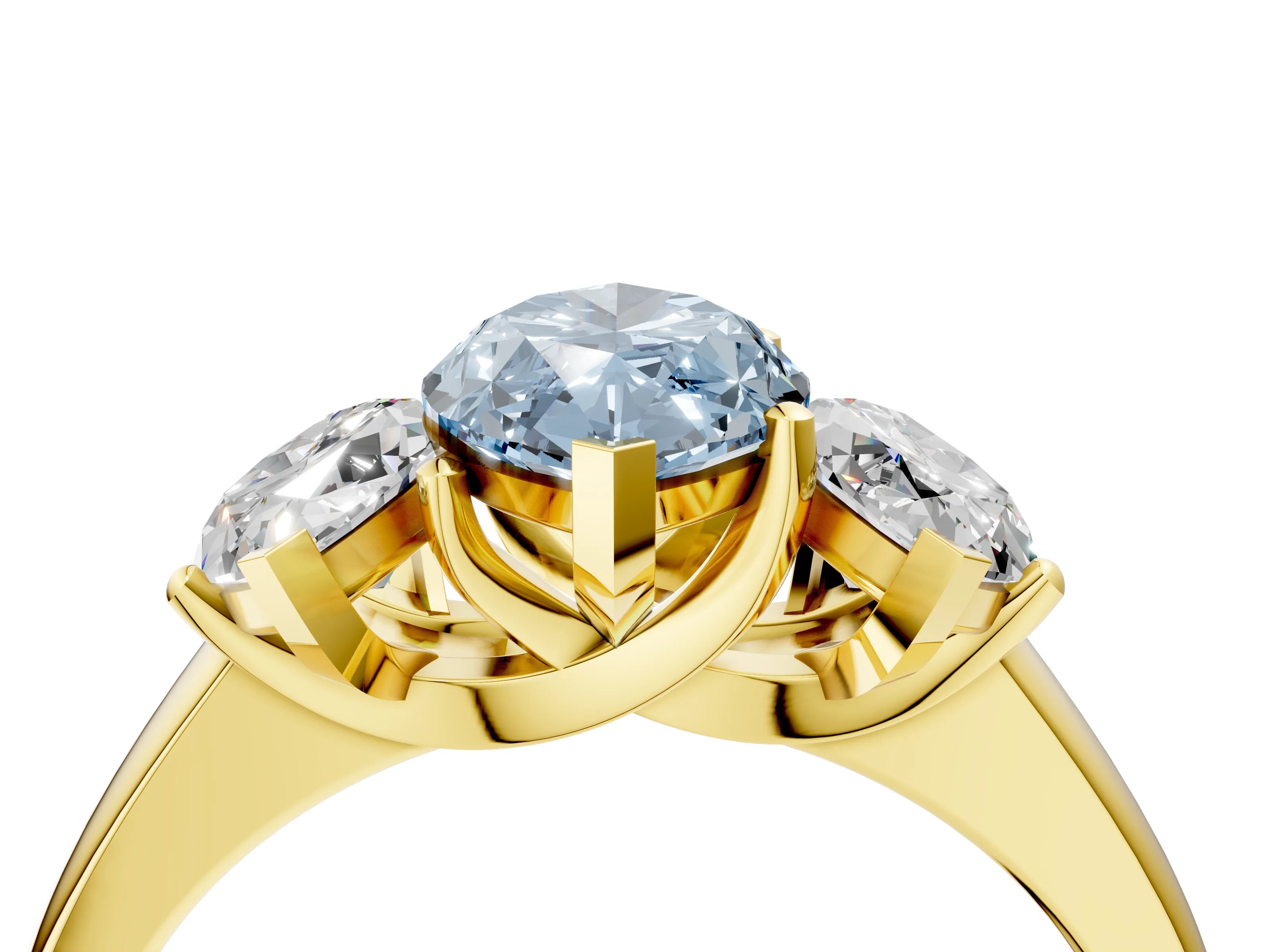 Yellow gold Three-Stone Fancy Blue Marquise Cut Cut Solitaire Ring with Classic Prong Setting_4