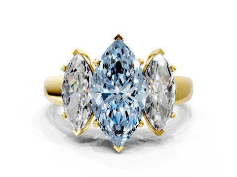 Yellow gold Three-Stone Fancy Blue Marquise Cut Cut Solitaire Ring with Classic Prong Setting
