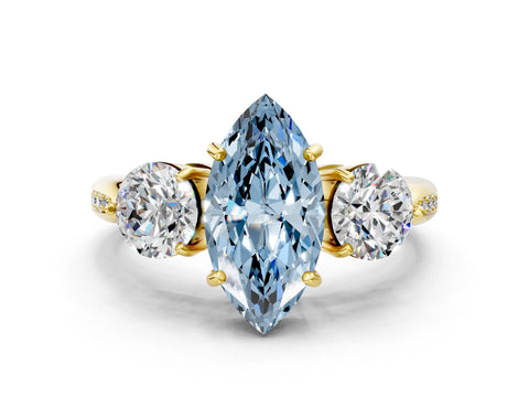 Yellow gold Three-Stone Fancy Blue Marquise Cut Diamond Channel Set Engagement Ring with Prong Setting_12
