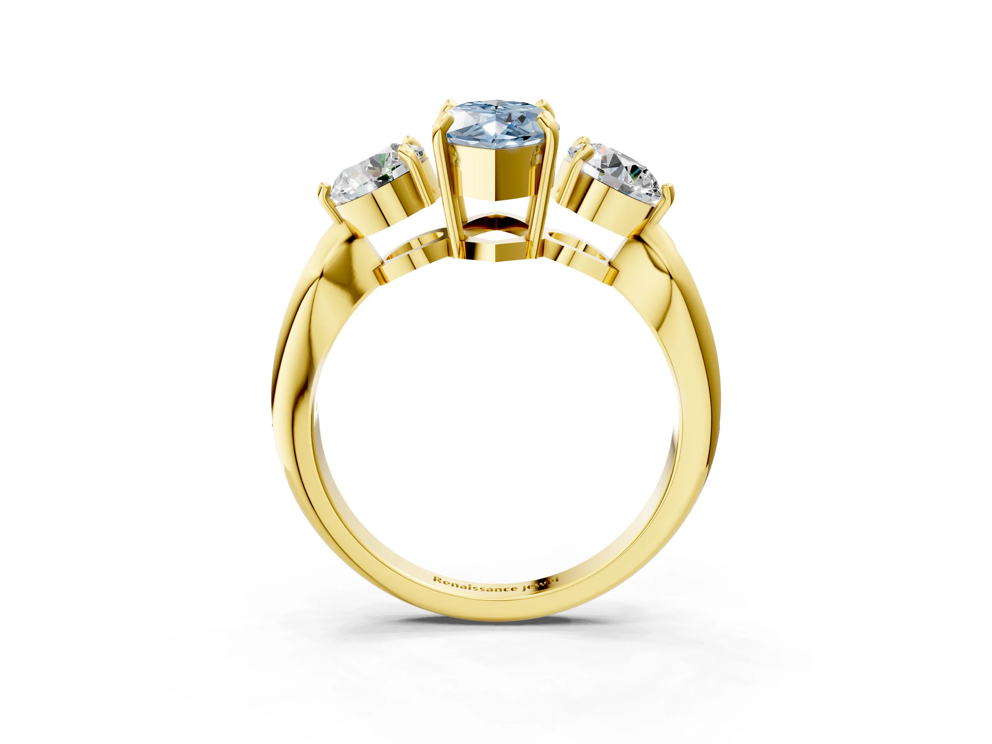 Yellow gold Three-Stone Fancy Blue Marquise Cut Diamond Channel Set Engagement Ring with Prong Setting_15
