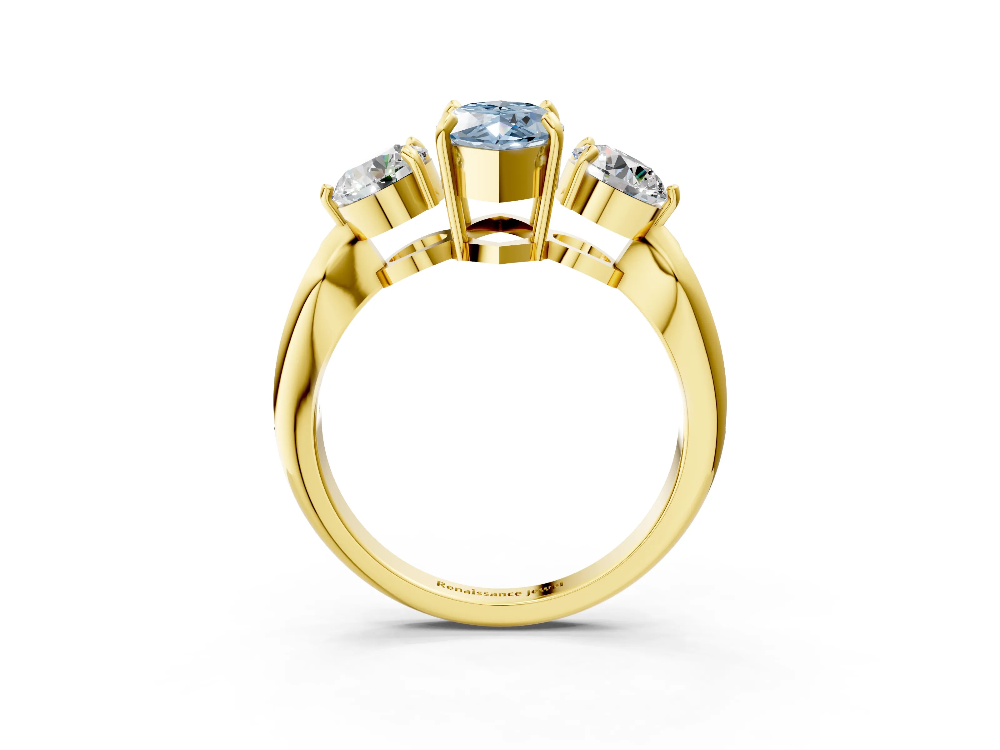 Yellow gold Three-Stone Fancy Blue Marquise Cut Diamond Channel Set Engagement Ring with Prong Setting_3