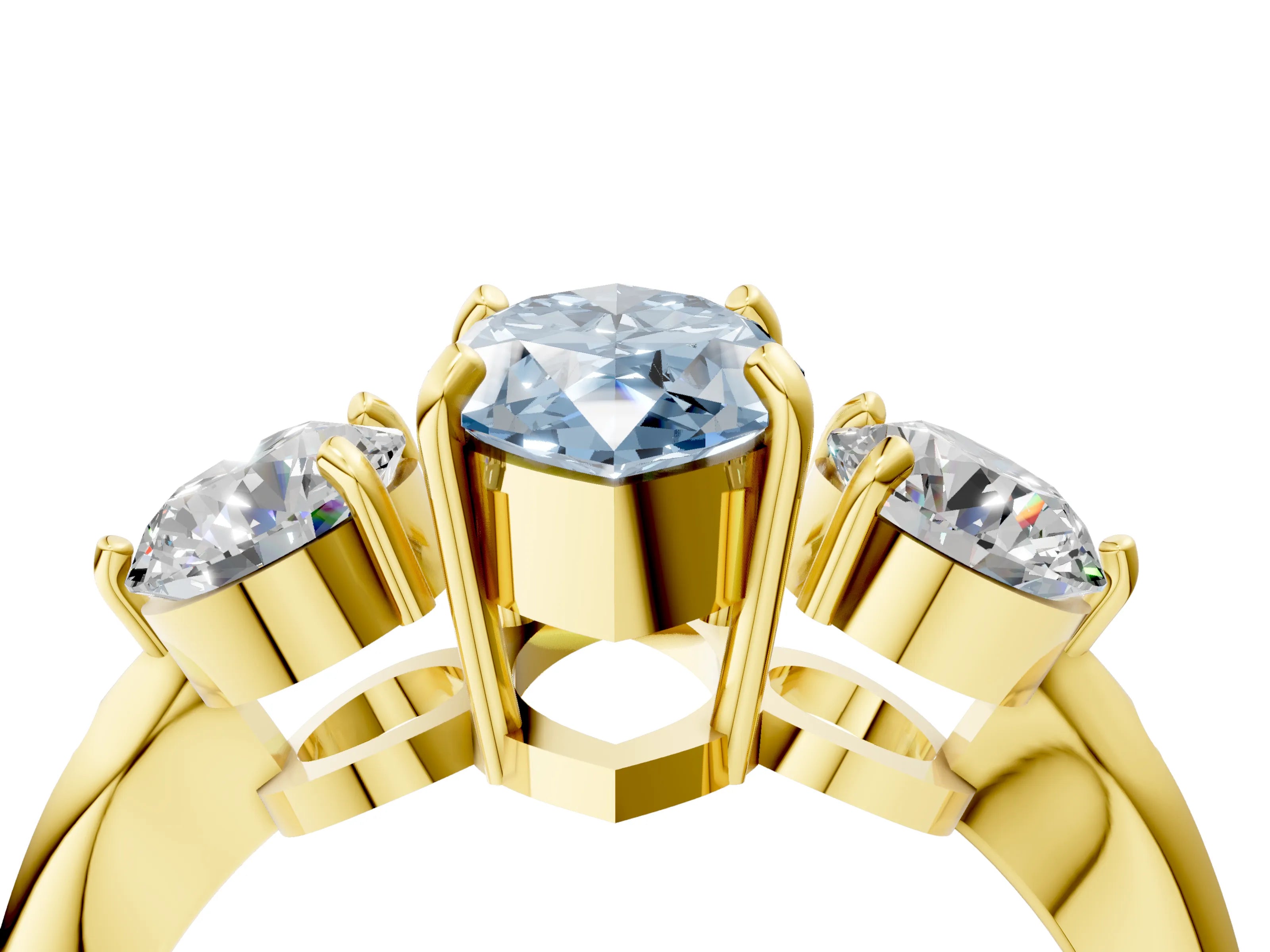 Yellow gold Three-Stone Fancy Blue Marquise Cut Diamond Channel Set Engagement Ring with Prong Setting_4