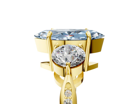 Yellow gold Three-Stone Fancy Blue Marquise Cut Diamond Channel Set Engagement Ring with Prong Setting_5