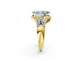 Yellow gold Three-Stone Fancy Blue Marquise Cut Diamond Engagement Ring with Pave Band and Prong Setting_2
