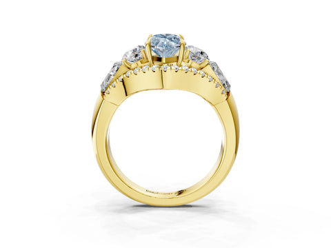 Yellow gold Three-Stone Fancy Blue Marquise Cut Diamond Engagement Ring with Pave Band and Prong Setting_3