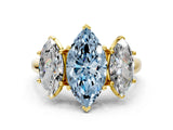 Yellow gold Three-Stone Fancy Blue Marquise Cut Diamond Engagement Ring with Prong Setting_3