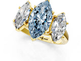 Yellow gold Three-Stone Fancy Blue Marquise Cut Diamond Engagement Ring with Prong Setting_4