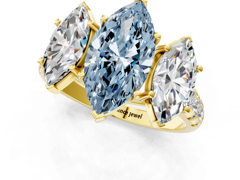 Yellow gold Three-Stone Fancy Blue Marquise Cut Diamond Pavé Band with Prong Setting_1