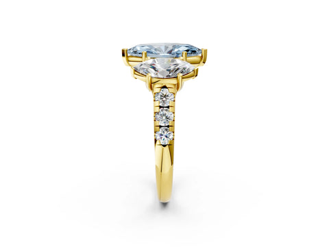 Yellow gold Three-Stone Fancy Blue Marquise Cut Diamond Pavé Band with Prong Setting_2