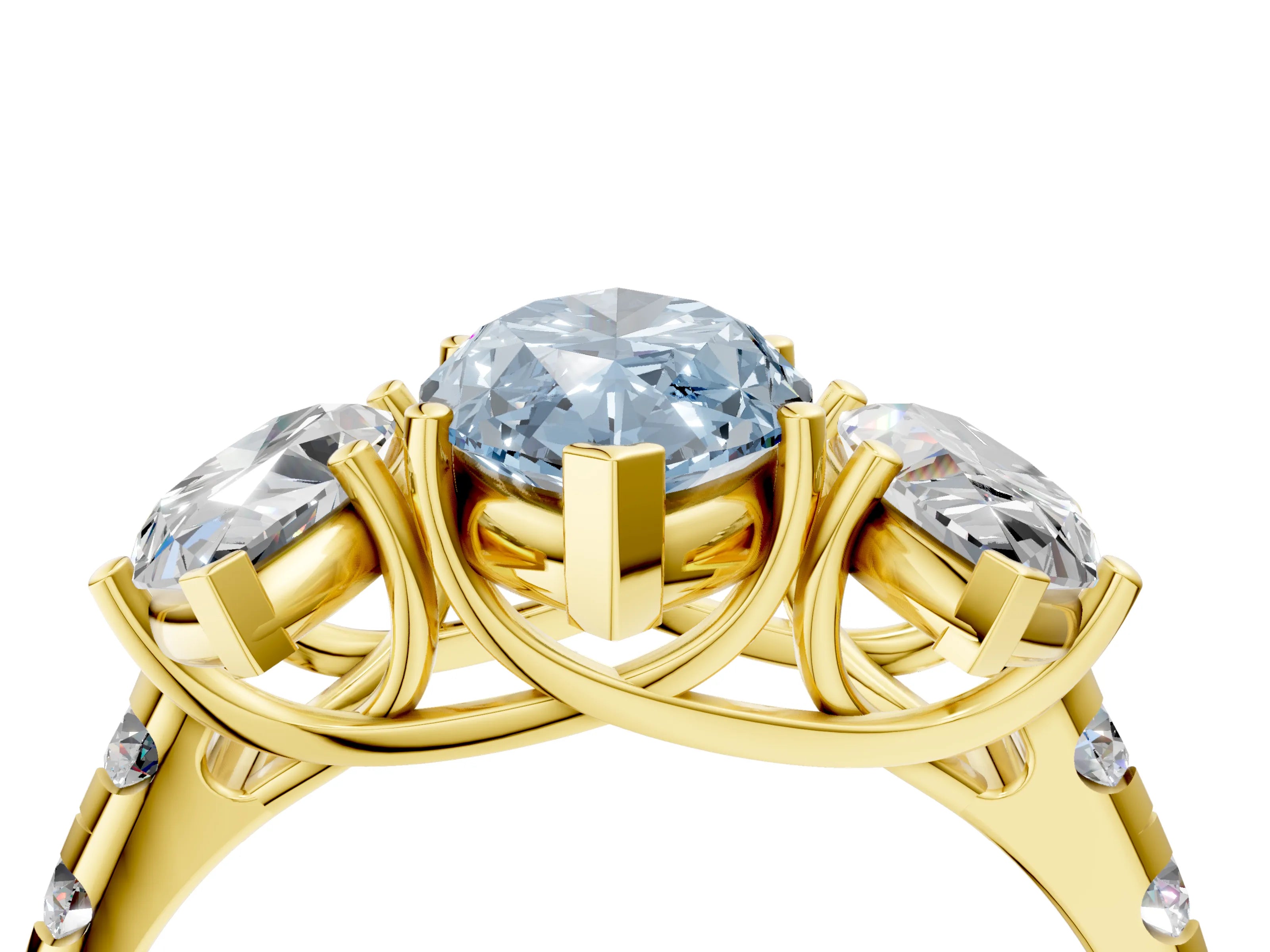Yellow gold Three-Stone Fancy Blue Marquise Cut Diamond Pavé Band with Prong Setting_4