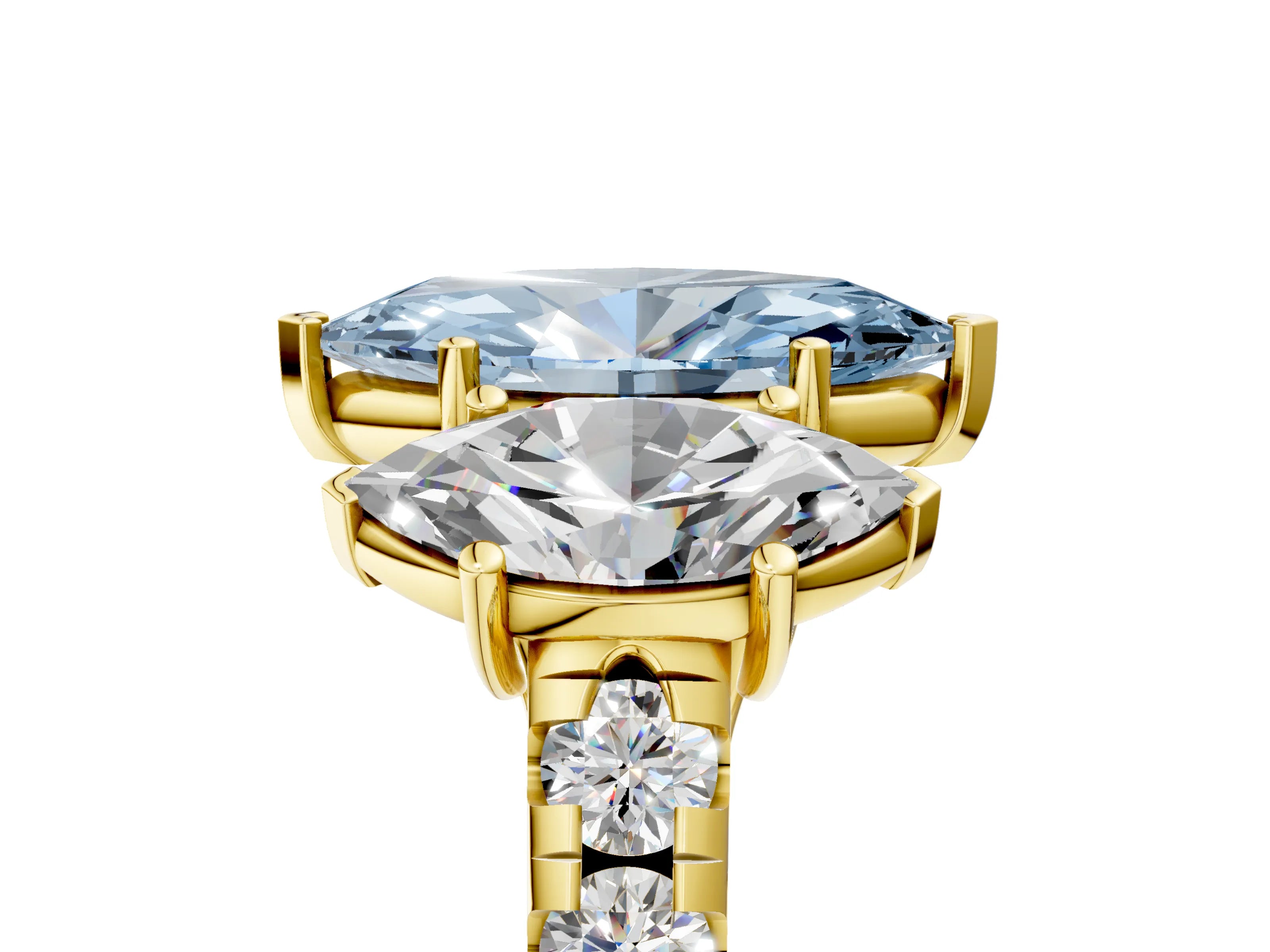 Yellow gold Three-Stone Fancy Blue Marquise Cut Diamond Pavé Band with Prong Setting_5