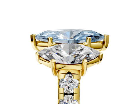 Yellow gold Three-Stone Fancy Blue Marquise Cut Diamond Pavé Band with Prong Setting_5