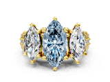 Yellow gold Three-Stone Fancy Blue Marquise  Cut Diamond Ring with Channel-Set Band and Four-Prong Setting_102