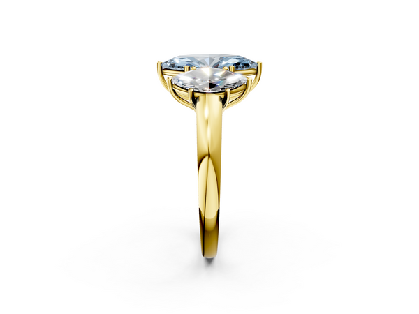 Yellow gold Fancy Blue Marquise Cut Diamond Three-Stone Ring with Four-Prong Setting and Classic Band