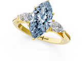 Yellow gold Three-Stone Fancy Blue Marquise  Cut Diamond Ring with Pear Side Stones in Four-Prong Setting_109