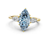 Yellow gold Three-Stone Fancy Blue Marquise Cut Diamond Ring with Pear  Side Stones in Four-Prong Setting_12