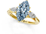 Yellow gold Three-Stone Fancy Blue Marquise Cut Diamond Ring with Pear  Side Stones in Four-Prong Setting_13