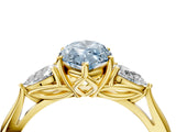 Yellow gold Three-Stone Fancy Blue Marquise Cut Diamond Ring with Pear  Side Stones in Four-Prong Setting_16