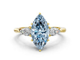 Yellow gold Three-Stone Fancy Blue Marquise Cut Diamond Ring with Pear  Side Stones in Four-Prong Setting_48
