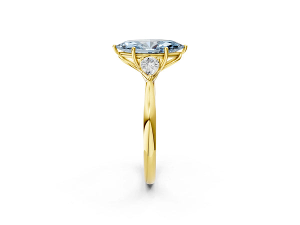Yellow gold Three-Stone Fancy Blue Marquise Cut Diamond Ring with Pear  Side Stones in Four-Prong Setting