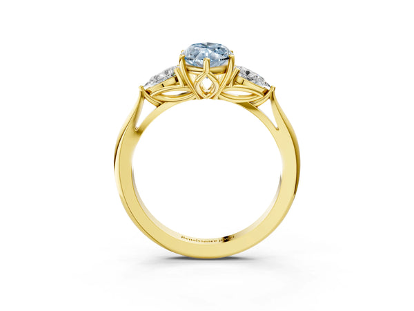 Yellow gold Three-Stone Fancy Blue Marquise Cut Diamond Ring with Pear  Side Stones in Four-Prong Setting