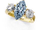 Yellow gold Three-Stone Fancy Blue Marquise Cut Diamond Ring with Round Side Stones, Classic Band, and Four-Prong Setting_1