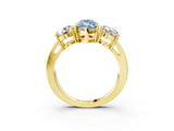 Yellow gold Three-Stone Fancy Blue Marquise Cut Diamond Ring with Round Side Stones, Classic Band, and Four-Prong Setting_3