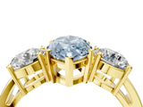 Yellow gold Three-Stone Fancy Blue Marquise Cut Diamond Ring with Round Side Stones, Classic Band, and Four-Prong Setting_4
