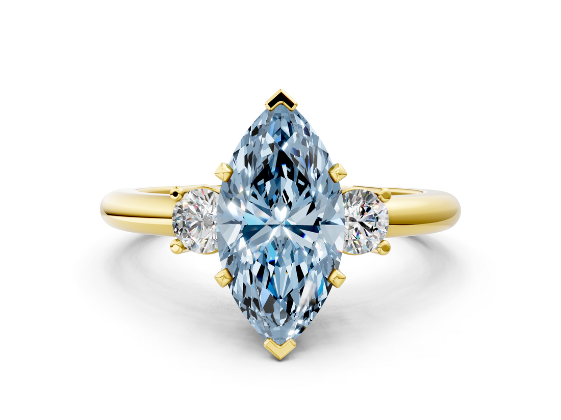 Yellow gold Three-Stone Fancy Blue Marquise  Cut Diamond Solitaire with Prong Setting and Classic Band_30
