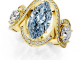 Yellow gold Three-Stone Fancy Blue Marquise Cut Diamond Wave Pave Band with Prong Setting_1