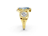 Yellow gold Three-Stone Fancy Blue Marquise Cut Diamond Wave Pave Band with Prong Setting_2