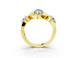 Yellow gold Three-Stone Fancy Blue Marquise Cut Diamond Wave Pave Band with Prong Setting_3