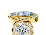 Yellow gold Three-Stone Fancy Blue Marquise Cut Diamond Wave Pave Band with Prong Setting_5