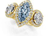 Yellow gold Three-Stone Fancy Blue Marquise Cut Halo Diamond Milgrain Band with Four-Prong Setting_1