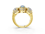 Yellow gold Three-Stone Fancy Blue Marquise Cut Halo Diamond Milgrain Band with Four-Prong Setting_3