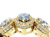 Yellow gold Three-Stone Fancy Blue Marquise Cut Halo Diamond Milgrain Band with Four-Prong Setting_4