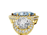 Yellow gold Three-Stone Fancy Blue Marquise Cut Halo Diamond Milgrain Band with Four-Prong Setting_5